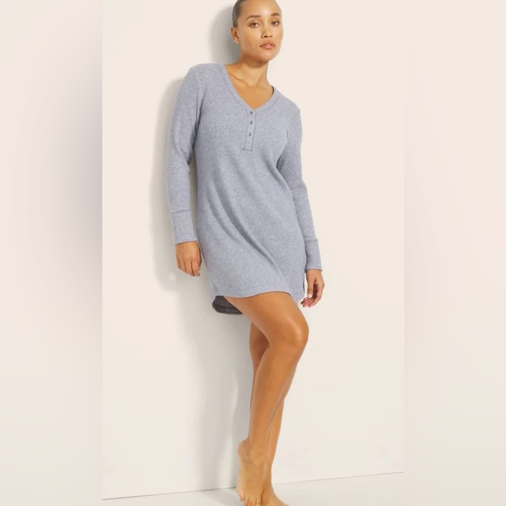 SOMA Brushed Cozy Waffle Henley Sleepshirt Lunar Tide (Blue/Gray) Size Large